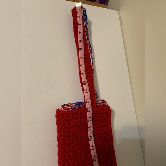 Shoulder Bag Red,White,Blue Mix, Shoulder Bag, handmade, crocheted - Picture 13 of 16